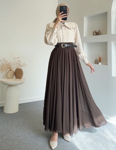 611 şifon etek - kahverengi
