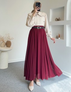 611 şifon etek -Bordo