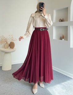 611 şifon etek -Bordo 2