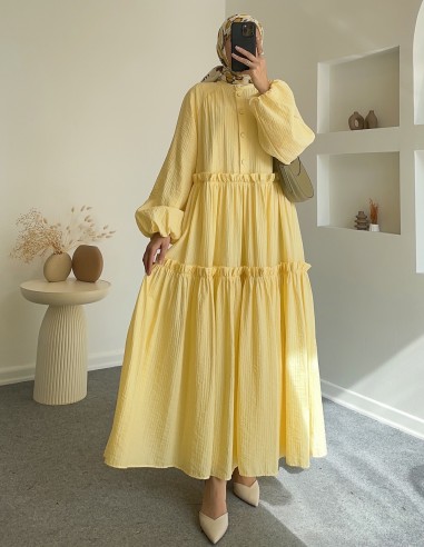 4176 vual pamuklu elbise- sarı