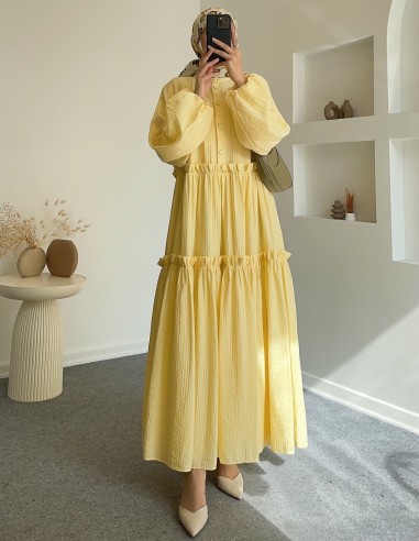 4176 vual pamuklu elbise- sarı