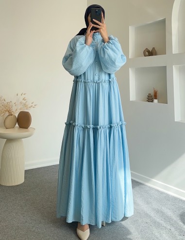 4176 vual pamuklu elbise-Mavi