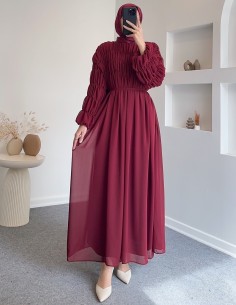 5279 kat şifon elbise -Bordo