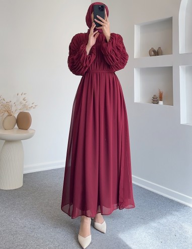 5279 kat şifon elbise -Bordo