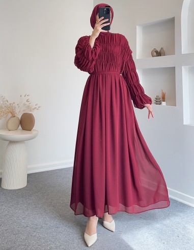 5279 kat şifon elbise -Bordo