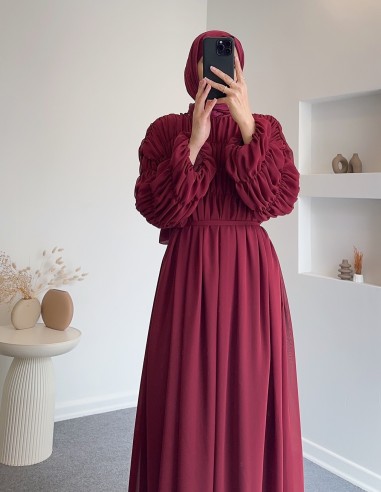 5279 kat şifon elbise -Bordo