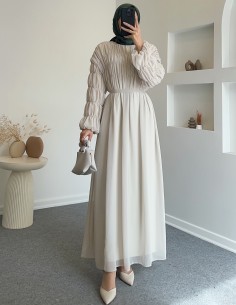5279 kat şifon elbise - Krem