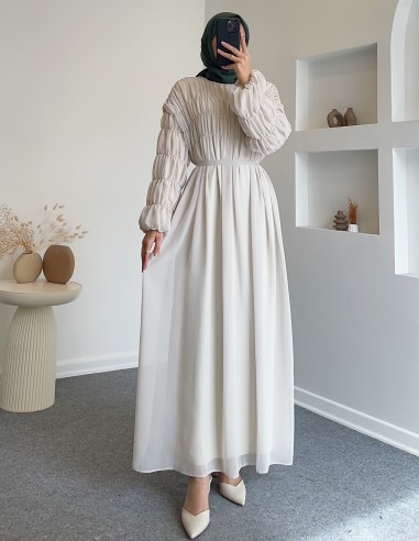 5279 kat şifon elbise - Krem
