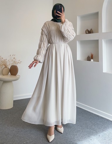 5279 kat şifon elbise - Krem