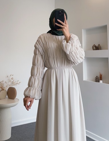 5279 kat şifon elbise - Krem