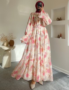 6451 Çiçek desenli elbise-...