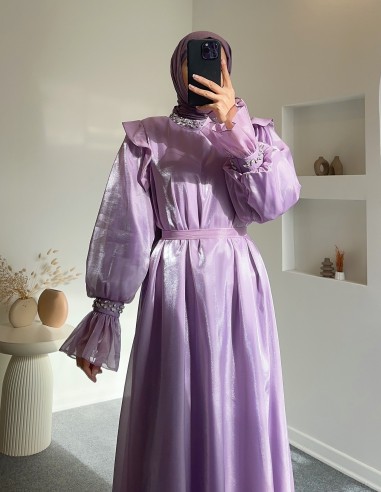 1391 yakası çiçek broşlu balon kol...