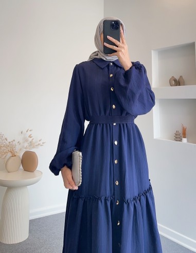 7310 Brit düğmeli pileli elbise -...