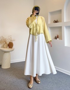 29163 saf keten  bluz - sarı