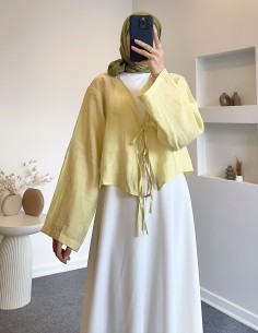 29163 saf keten  bluz - sarı 2