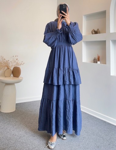 012 kat kat elbise - Mavi