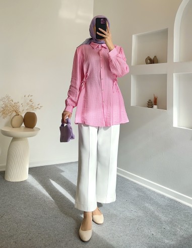5083 çizgili saten gömlek - pembe