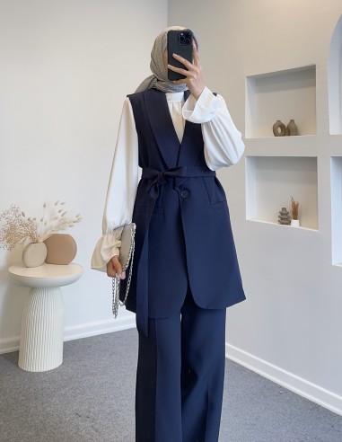 HK24125 şal yaka yelekli takım lacivert-