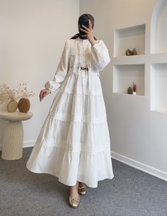 6594 güpürlü elbise - Beyaz