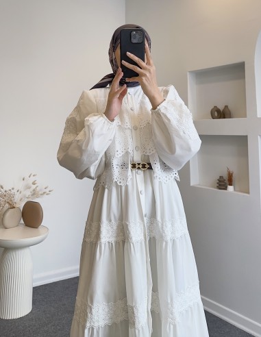 6594 güpürlü elbise - Beyaz