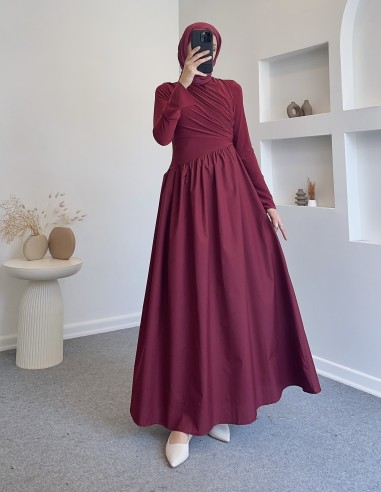 9883 garnili asimetrik elbise - Bordo