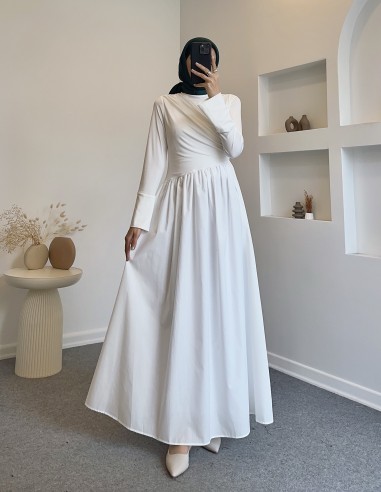 9883 garnili asimetrik elbise - Beyaz