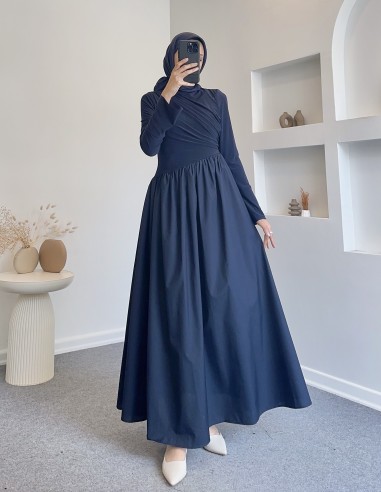 9883 garnili asimetrik elbise - lacivert