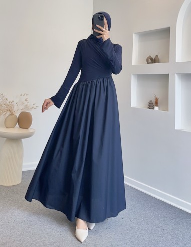 9883 garnili asimetrik elbise - lacivert