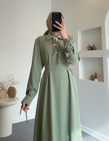 1402 fiyonk detaylı linda elbise - yeşil