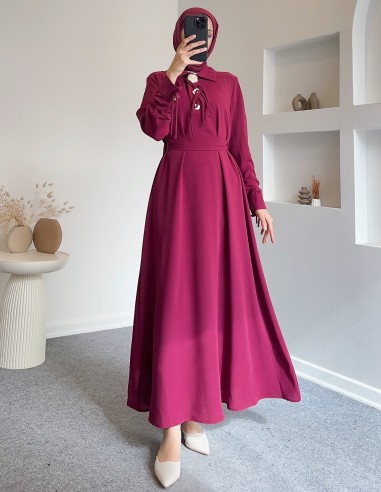 1402 fiyonk detaylı linda elbise -Bordo