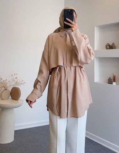 498 pelerinli gömlek - bej