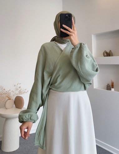 31211 kurvaze bağlamalı bluz  - mint