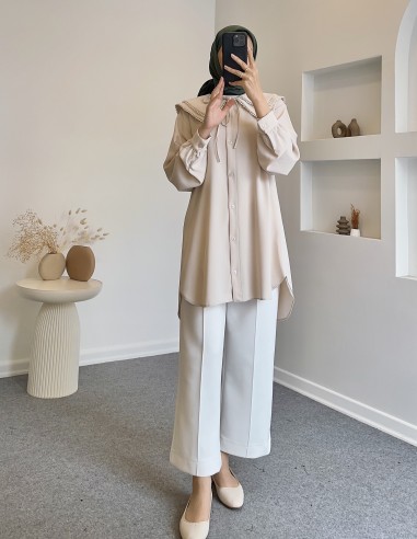 7808 bebe yaka dantelli tunik -Taş