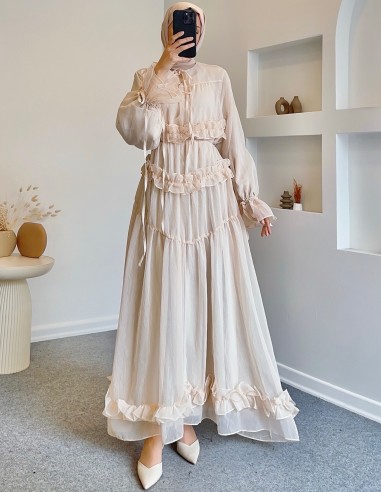 51094 fırfırlı peri elbise- taş