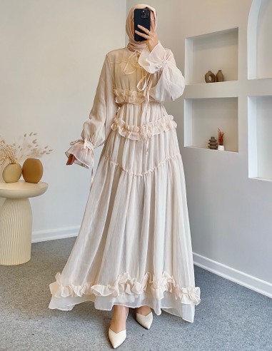 51094 fırfırlı peri elbise- taş