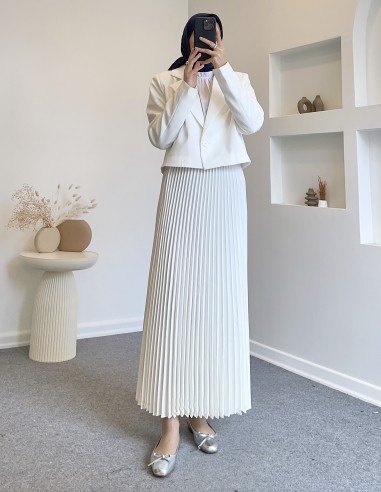 41319 crop pilise etekli takım- beyaz