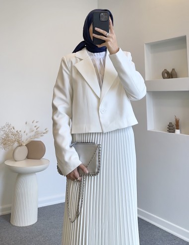 41319 crop pilise etekli takım- beyaz