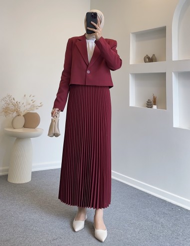41319 crop pilise etekli takım- Bordo