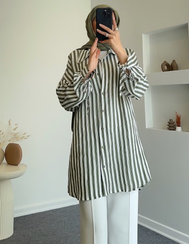 1401 yakası taş şeritli tunik - mint...