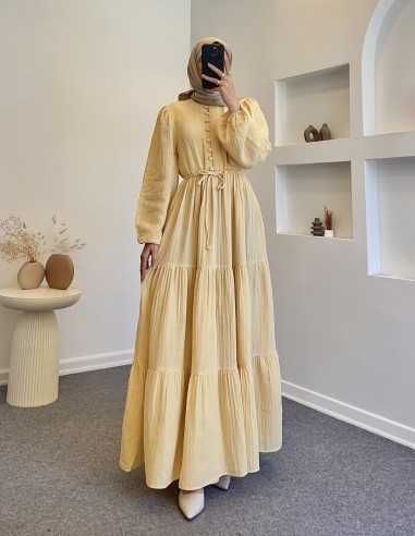 4653 müslin elbise - Sarı