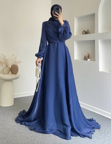 3023 rüya drapeli elbise - Lacivert