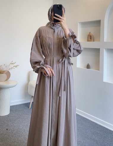 2520 tencel kumaş ferace elbise -vizon