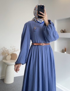 1357 kemerli elbise -mavi 2