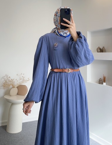 1357 kemerli elbise -mavi