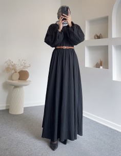 1357 kemerli elbise -Siyah