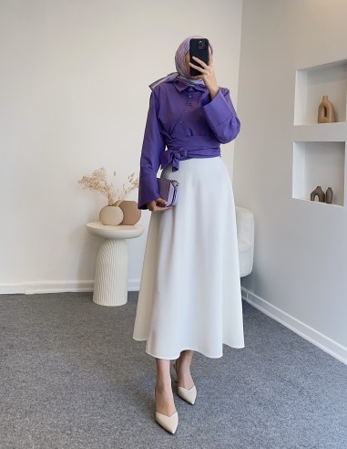 B2994 yan düğmeli bağlamalı gömlek -Lila