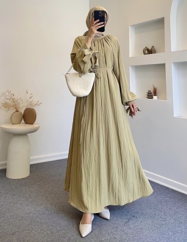 9148 kolları bağcıklı elbise- su yeşili