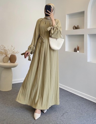 9148 kolları bağcıklı elbise- su yeşili