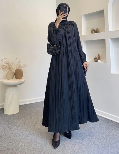 9148 kolları bağcıklı elbise -Siyah