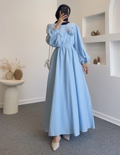 010 gül detay elbise - Mavi